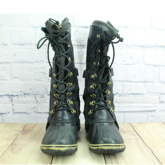 Sorel Conquest Carly Black Suede Lace Up Waterproof Tall Winter Boots Size 9.5 - Picture 4 of 10